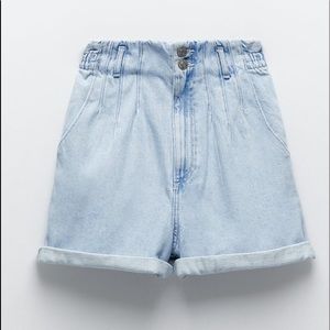 Paperbag High-Waisted Light Wash Denim Shorts